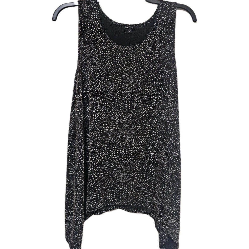 Onyx Nite Black Silver Sleeveless Top Asymmetrical Hem Glitter Shimmer Size 1X